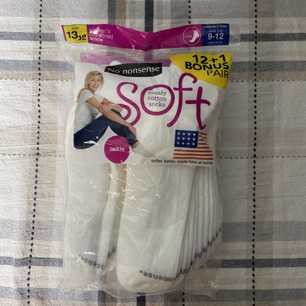 VTG No Nonsense Soft Comfy Ankle Socks 13 Pairs Size 9-12 Made In USA New